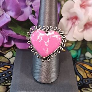 Howlite Pink Heart Gemstone Ring - Size 8 1/2